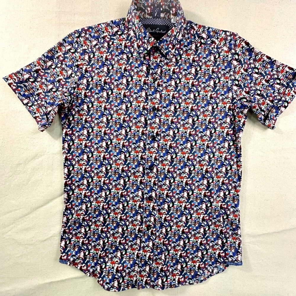 Robert Graham Mens XS Tailored Fit Crowd Sunglasses Print Short Sleeve Shirt
